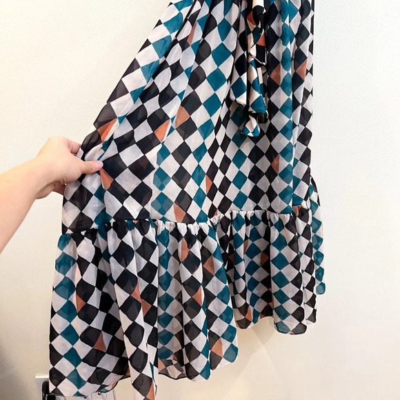 Patbo Check Printed Teal Multi One Shoulder Knee Length Beach Midi Dress S NWT - Picture 9 of 10